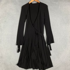 Diane von Furstenberg Dress Women&rsquo;s 6 Black Julian Two Wrap Ruffle Tie Cuff DVF