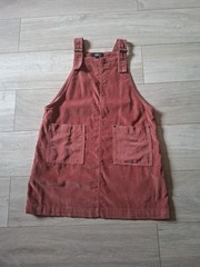 Next Pink Cotton Cord Pinafore Dress Pockets Bib & Brace Dungaree Corduroy UK14