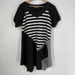 Taravao Womens Black White Striped Colorblock Asymmetrical Tunic Dress Size M