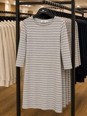 Vineyard Vines Gray And White Striped Midi Boatneck Dress