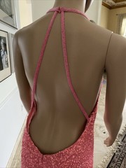 Scala Rose Silk Sexy Sequence Open Back Halter Neck Formal Evening Gown SZ L