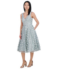 Eliza J Women Petite Size 12P Sage Sleeveless Fit Flare 3D-Applique Dress