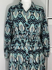 M&S Ladies Maxi Smock Dress Size 16 Cotton Pockets Tie Belt Tiered Long Sleeve