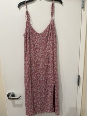 Abercrombie red floral midi dress tie spaghetti straps slide slits XL