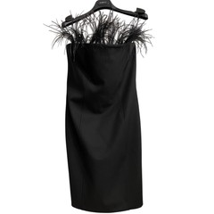 Marella Lira Black Feather Trim Strapless Dress Party Cocktail Evening 10 NWT
