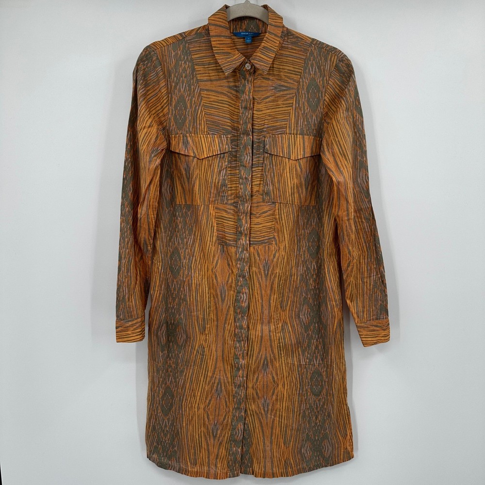 Derek Lam for Design Nation Woodgrain Exotic Print Shirt Dress Orange Small