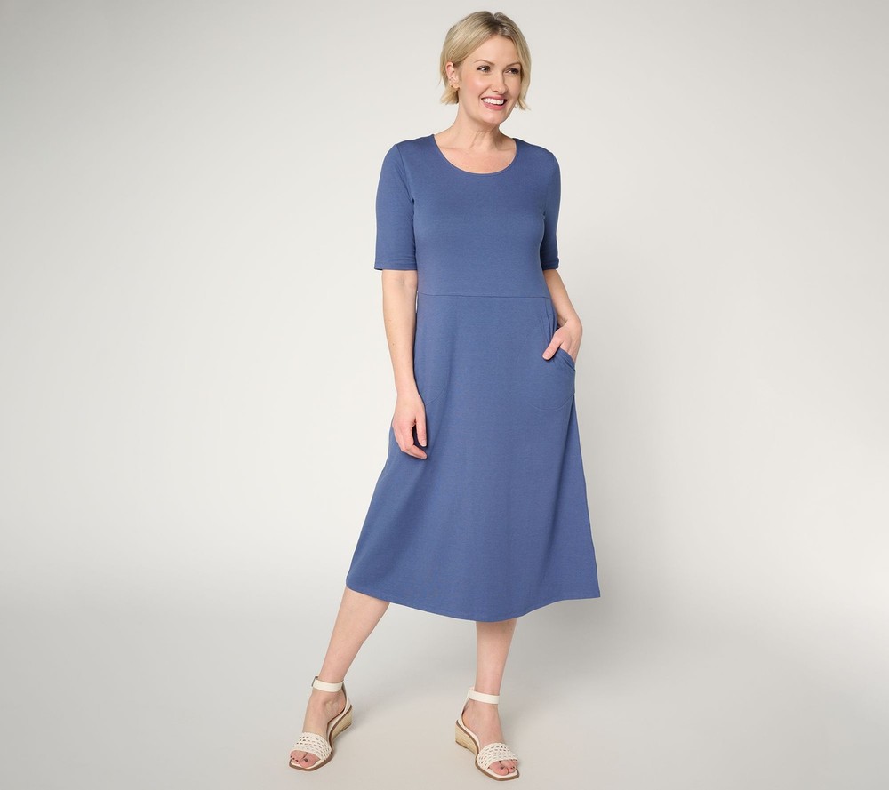 Denim & Co. Regular So Soft Jersey Elbow Sleeve Midi Dress Indigo 3X New