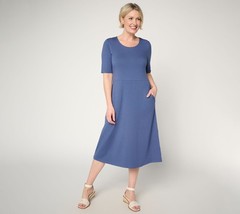 Denim & Co. Regular So Soft Jersey Elbow Sleeve Midi Dress Indigo 3X New