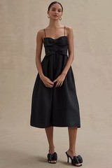 Sachin & Babi Women Size 4 Sloane Taffeta Double-Bow Pleated Midi Dress in Black