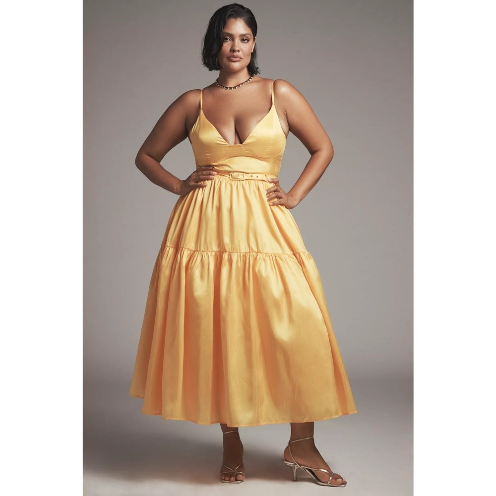 New Anthropologie Hutch Atherton Sleeveless V-Neck Belted Midi Dress $258 18W