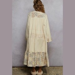 Pol Boho Midi Dress Double Gauze Patchwork Oversize Loose Fit Ivory Size S M L