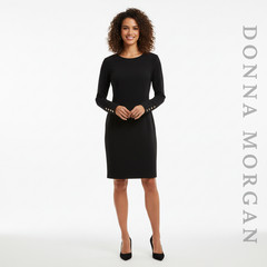 Donna Morgan Black Long Sleeve Dress Gold Button Cuff Detail Med NWT