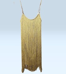 Bella Barnett Women&rsquo;s Tassel Gold Fringe Short Dress Size Large