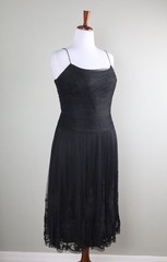 CARMEN MARC VALVO Collection Beaded Vintage Mesh Lace Midi Evening Dress Size 12