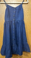 Japna Chambray Denim Dress S Button Front Adj Strap Smocked Back Ruffle NWT