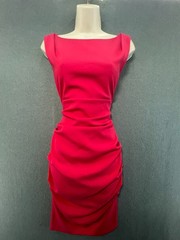 Nicole Miller Hot Pink Dress UK8 Open Back Ruched Cocktail Party Y2K Glam