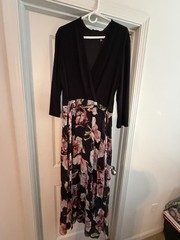 Be by Chetta B Black/Pink Floral Maxi Dress 18 V-Neck 3/4 Sleeve Long