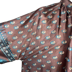 Vintage Dress Maxi Brown Custom Made Silk Womens Size Large Paisley Neck Tie Mod