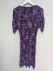 Fat Face Purple & Blue Abstract Print Dress Size 10 Jersey Stretch Ruched Sleeve