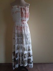SURF GYPSY NWT Maxi Dress- Sz L Hand Dyed Tye Dye- Peach/Olive Tube BEACHY BOHO