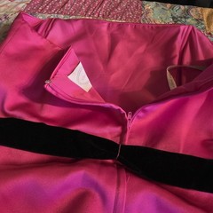 Alfred Angelo Hot Pink Satin Strapless Cocktail Dress Black Velvet Bow Sash 14