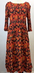 Alquema Size M Orange Black Yellow Polyester Crinkle 3/4 Length Sleeve Dress