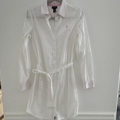 U.S. Polo Assn. M White Solid Shirt Dress Short Long Sleeve Button Belted Logo