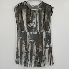Cabi Shift Dress Womens Medium Gray Brown Abstract Print Keyhole Neck Sleeveless