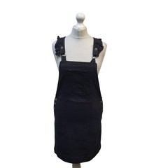 Oliver Bonas Dungaree Pinafore Dress Black Ruffled Strap Women&rsquo;s S 8 W26