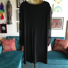 CATO size 18 / 20W Black Stretch Jersey Swingy Sheer Chiffon Sleeves Dress