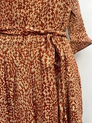 Brand New Toast Burnt Orange Geometric Midi Tie Waist Dress Size 10