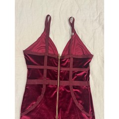 Guess Burgundy Velvet Bandage Bodycon Dress V-Neck Mini Dress Q95K00R6TF1 Medium