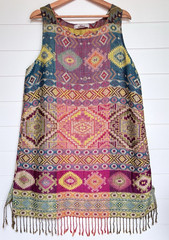 ARY Collection Boho Tapestry Tunic Fringe Dress Colorful Tribal Aztec Festival