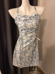 Blue and White Tie-Dye Spaghetti-Strap Dress