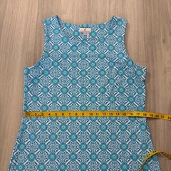 Jude Connally Dress WomenS Blue White Tile Print Sleeveless Shift Made in USA L