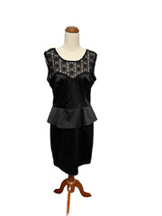 Review Sleeveless Dress Satin & Lace Peplam Waist Frill & Lace Bodice (D135)