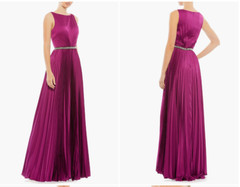 MAC DUGGAL CRYSTAL PLEATED SATIN A-LINE BATEAU SLEEVLESS BERRY GOWN sz 8