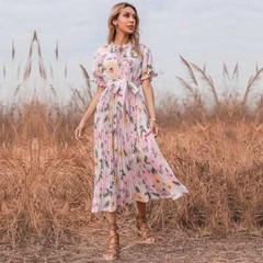 Ruffle Neck Pleated Dress