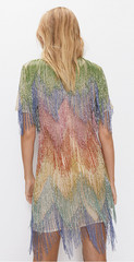 Warehouse nude Rainbow Beaded Fringe Shift Dress 20s style flapper size 12 bnwt