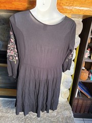 Black Bohemian Peasant Dress Festival Gauzy Crinkle Embroidered Tiered 2XL
