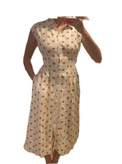 ILLA ILLA Off-White & Orange Polka Dot Button Up Sleeveless Dress S