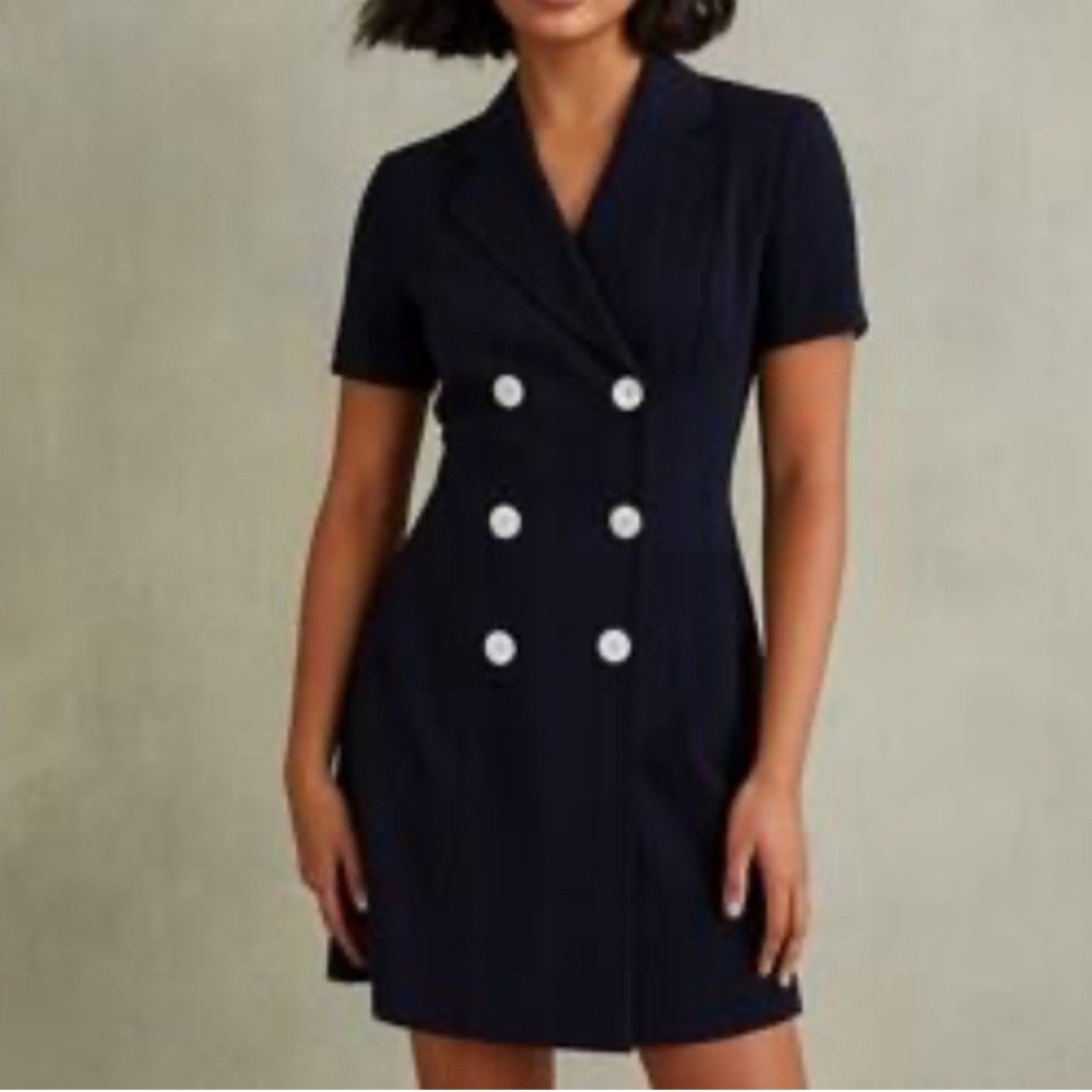 VINTAGE CASUAL CORNER PETITE BLACK NAUTICAL DOUBLE-BREASTED MINI DRESS CRUISE