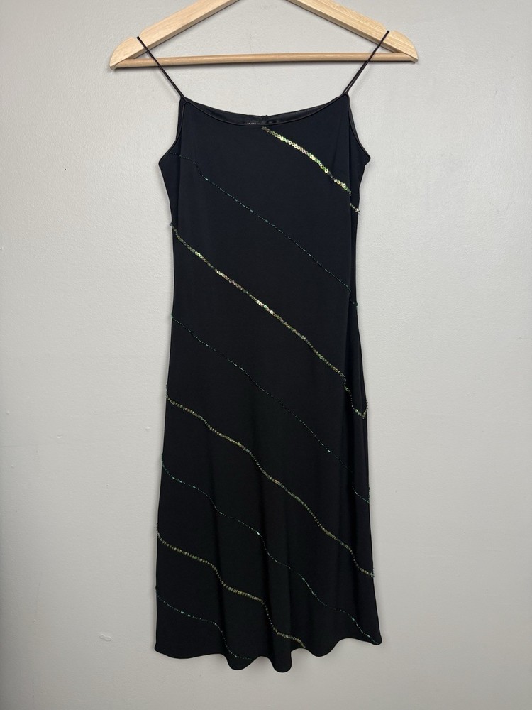 Y2K Rimini Black Sequin Spaghetti Strap Dress Womens 4 2000s Glam Party Cocktail