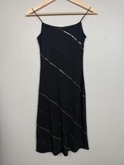 Y2K Rimini Black Sequin Spaghetti Strap Dress Womens 4 2000s Glam Party Cocktail