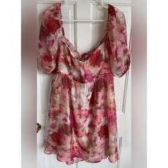 Lulus Darling Aura Pink Floral Organza Babydoll Mini Dress XL
