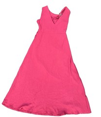 Red Solid Knit Polyester V-Neck Ruched Ring A-Line Midi Dress Sleeveless M