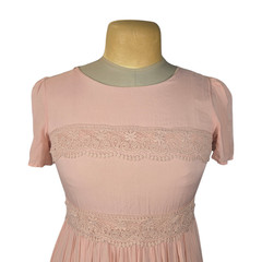 Vanilla Bay Women&rsquo;s Pink Lace Inset Boho Midi Dress Size M Short Sleeve Ruffle