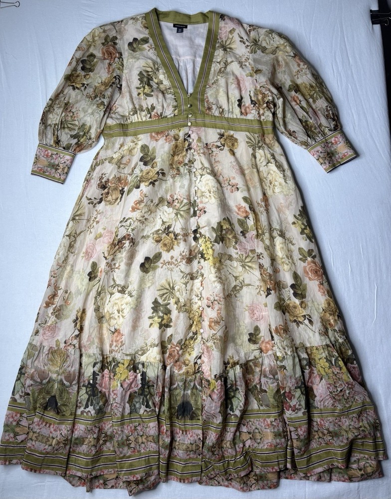Karen Millen Silk Cotton Vintage Floral Maxi Dress size US 18