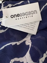 ONESEASON NWT$200 Flo Spetses Navy/White Viscose Crepe Sheer Oversz Midi Dress M
