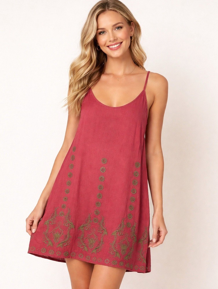 New Sacred Threads Burgundy Red Strap Boho Fairy Hippie Festival Mini Dress Sz M